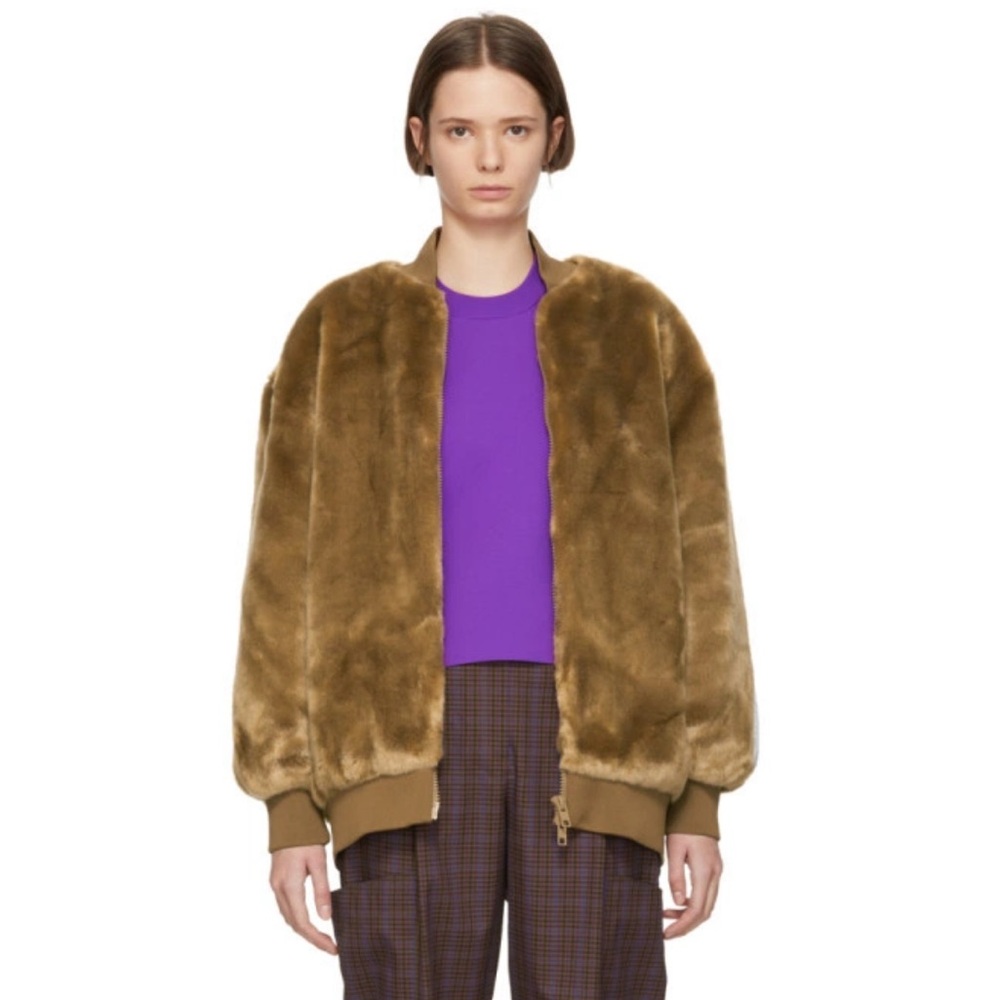 Tibi Brown Teddy Jacket Faux Fur Luxe L